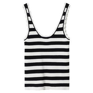 Mango Striped Scallop Ribbed Tank, Size XS